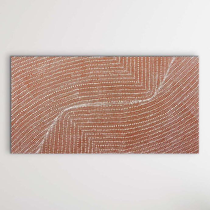 Bush Onion painting by Tansy Martin, Aboriginal art with detailed dot work in earthy tones, size 113cm x 59cm