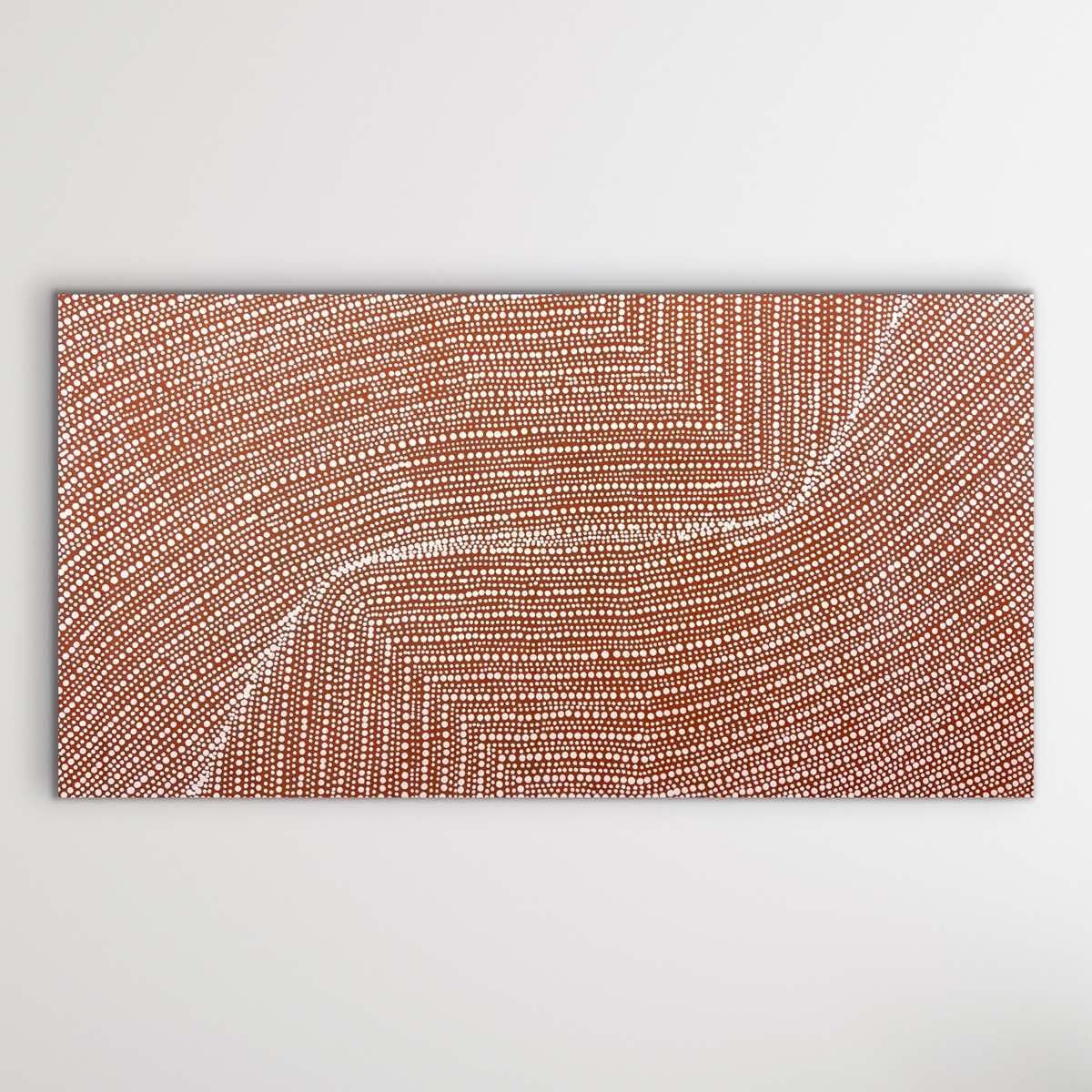 Bush Onion painting by Tansy Martin, Aboriginal art with detailed dot work in earthy tones, size 113cm x 59cm