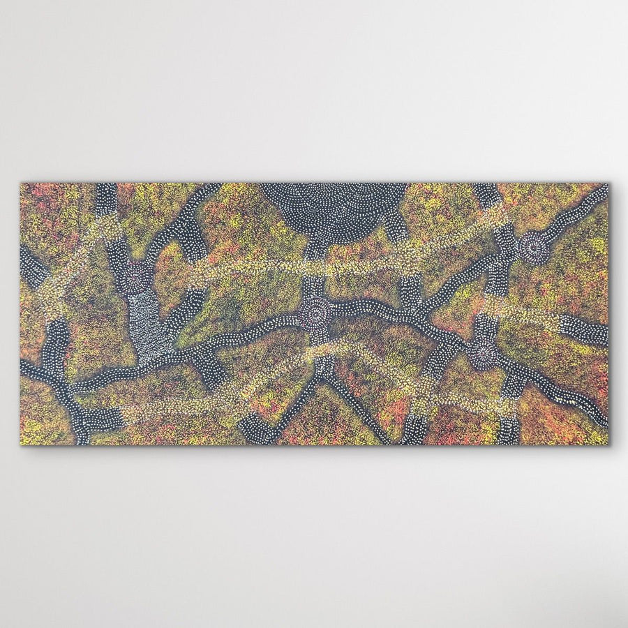 "Bush Plum" original Aboriginal painting by Roseanne Morton, 196cm x 89cm - authentic Indigenous Australian artwork