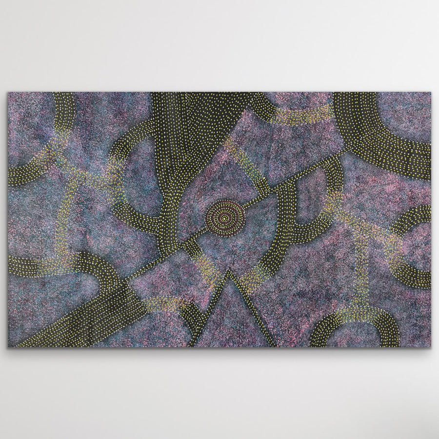 "Bush Plum" Roseanne Morton Petyarre 141cm x 88cm Aboriginal Bush Tucker art from Utopia, Women Collecting Bush Plums