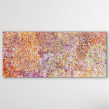Load image into Gallery viewer, Janet Golder Kngwarreye 197cm x 89cm dot painting shown on white wall
