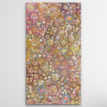 Load image into Gallery viewer, Colourful Aboriginal Painting of &quot;Bush Yam Dreaming&quot; Rochelle Bird Mbitjana 198cm x 110cm display vertical on white wall
