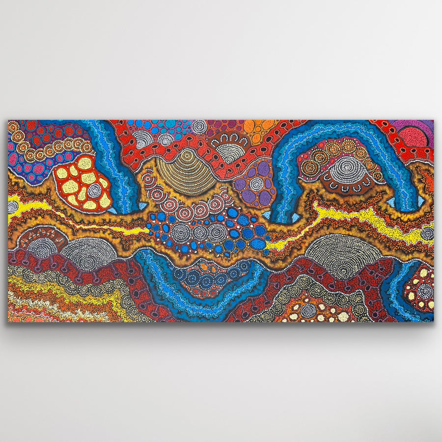 "My Country" original Aboriginal painting by Damien and Yilpi Marks, 201cm x 98cm - authentic Indigenous Australian artwork