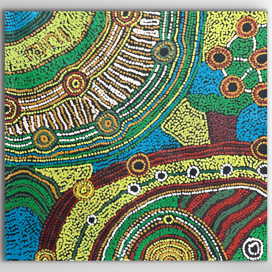 "Minyma Kutjara" original Aboriginal painting by Cassyanne Woods, 60cm x 57cm - authentic Indigenous Australian artwork