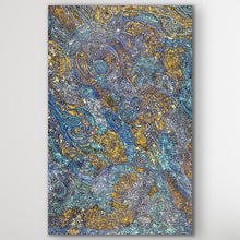 Load image into Gallery viewer, Detail view of Minyma Malilu by Carolanne Ken, a contemporary Aboriginal painting with rhythmic patterning and balanced colour
