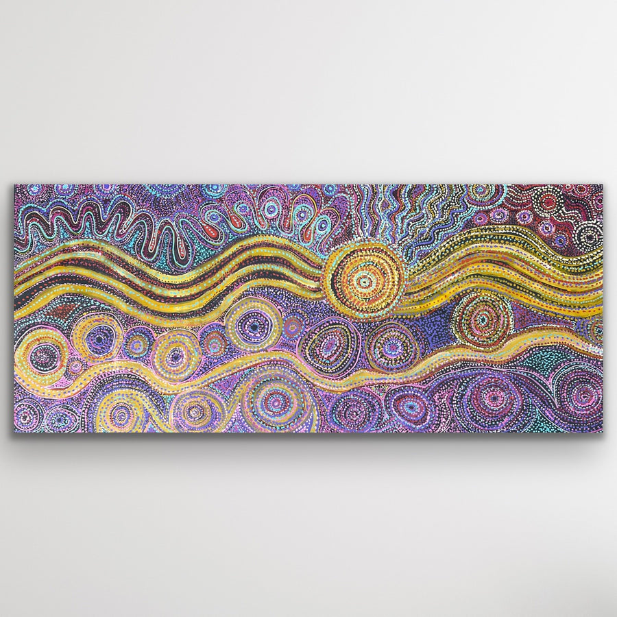 "Caterpillar Dreaming" original Aboriginal painting by Rhoda Tjitayi, 200cm x 87cm - authentic Indigenous Australian artwork