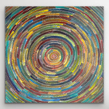 Load image into Gallery viewer, Square image of Circle of Life by Bernadine Johnson Kemarre featuring colourful circular dot patterns representing harmony and movement.
