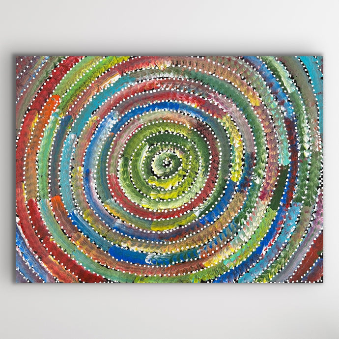 Full artwork view showing circular dot patterns representing the cycles of Country and connection.