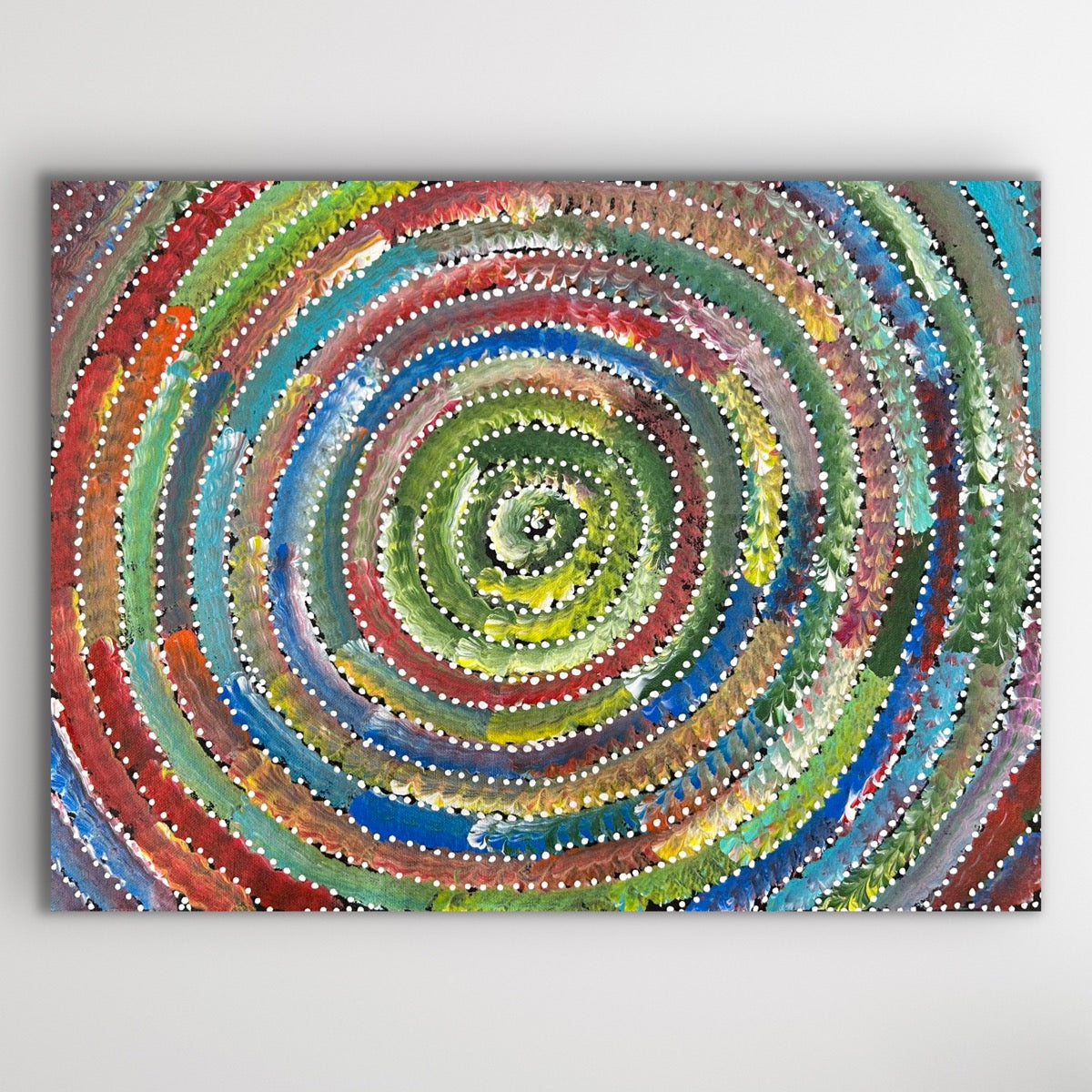 Full artwork view showing circular dot patterns representing the cycles of Country and connection.