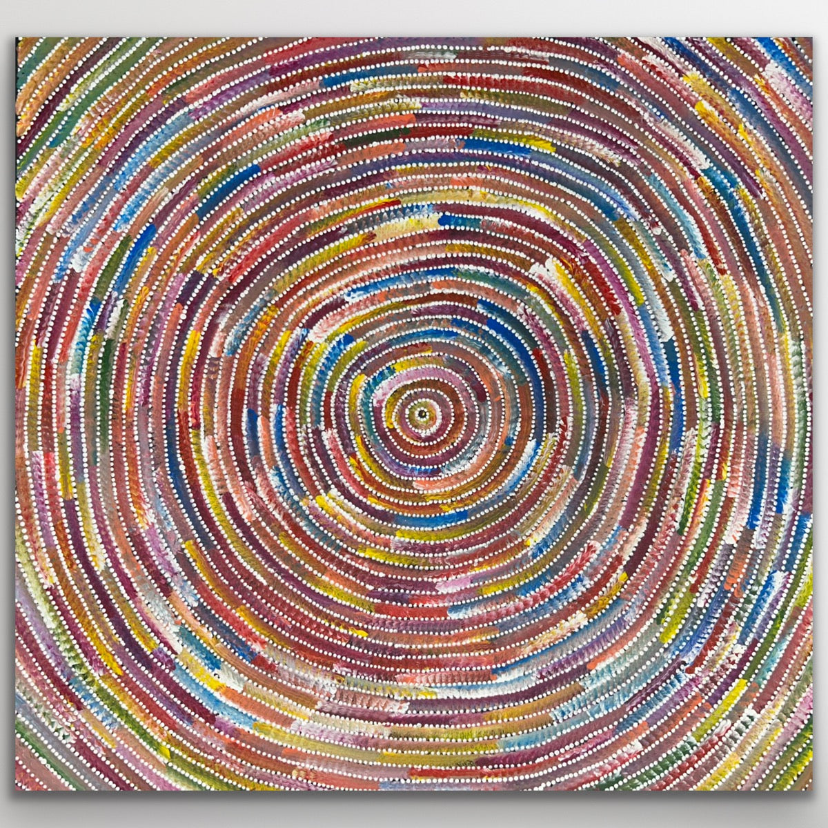 Original Aboriginal painting “Circle of Life” featuring vibrant concentric patterns by Bernadine Johnson Kemarre