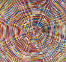 Load image into Gallery viewer, Detailed view highlighting fine dot work and colour transitions in Bernadine Johnson Kemarre’s Circle of Life painting
