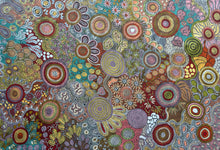 Load image into Gallery viewer, Close detail showing fine dotting and patterned circular motifs representing nesting sites and bush foods.
