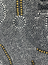 Load image into Gallery viewer, &quot;Bush Onion&quot; by Nancy Martin Napangarti, Aboriginal  Pattern with black, white, and gold dots on a black background

