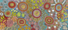 Load image into Gallery viewer, Zoomed-in crop of intricate dot painting depicting native bush foods and Budgerigar nesting sites.

