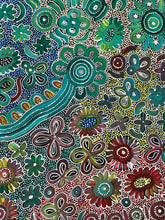 Load image into Gallery viewer, Macro view of the dot technique, capturing circular motifs symbolising native blossoms and seasonal regeneration.
