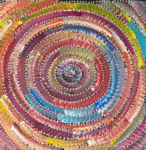 Load image into Gallery viewer, Zoomed section capturing intricate layering and smooth dot gradients in red and ochre tones.
