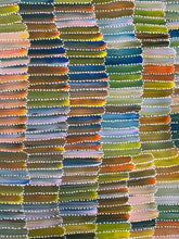 Load image into Gallery viewer, Blue, orange, yellow, green brush stroke and dot painting close up &quot;Yam Dreaming&quot; Jeannie Mills Pwerle 212cm x 105cm
