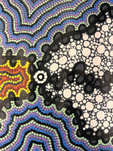 Load image into Gallery viewer, Close of Snake Dreaming vivienne Kelly Purples, blues, orange and yellows
