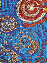 Load image into Gallery viewer, Close-up of a patterned painting with blue, red, and yellow colors.
