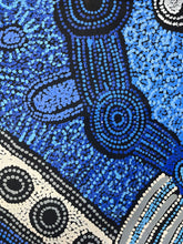 Load image into Gallery viewer, Close-up of a stylized Aboriginal dot design with blue, black, and white colors.
