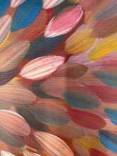 Load image into Gallery viewer, Colorful Aboriginal painting with various shades of pink, blue, yellow, and brown.
