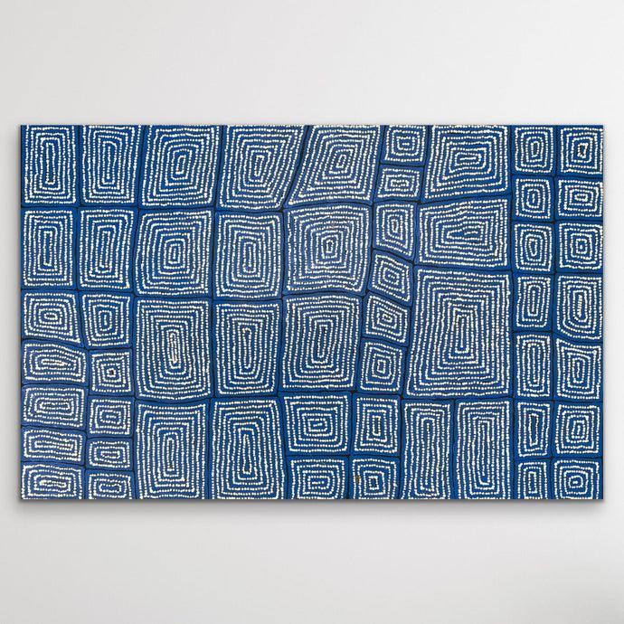 Blue and white patterned tingari Aboriginal Art full painting medium large size