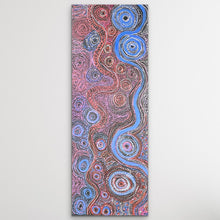 Load image into Gallery viewer, Piltati Tjukurpa Aboriginal dot painting by Rhoda Tjitayi, 120cm x 44cm, vibrant APY Lands Indigenous artwork featuring Dreaming story of two sisters and water snakes.
