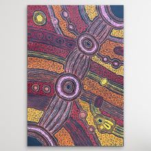Load image into Gallery viewer, medium sized painting from APY lands displayed vertical on wall
