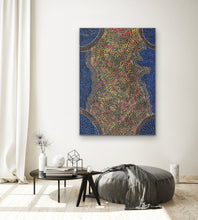 Load image into Gallery viewer, Contemporary Aboriginal Painting My Country Rayleen Pula Price 129cm x 93cm displayed in modern room
