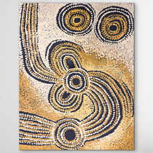 Load image into Gallery viewer, Contemporary Indigenous APY artwork cream and yellow painted canvas with women’s story
