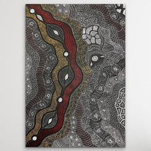 Load image into Gallery viewer, Abstract art piece with wavy lines and geometric patterns on a gray background
