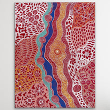 Load image into Gallery viewer, Bernadine Johnson Kemarre red, yellow and blue bush flowers and country landscape medium painting
