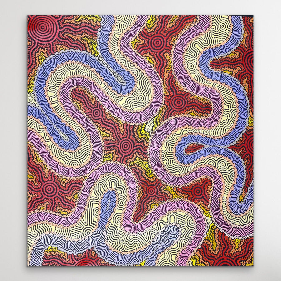 Farron Furber Jampitjinpa lines and dots with wavy lines, water soakages