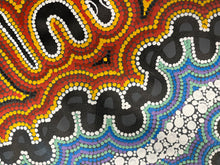 Load image into Gallery viewer, Section view showing bold black, orange and blue forms with rhythmic cultural patterning
