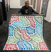Load image into Gallery viewer, Artist photo of Debra McDonald holding her painting "Bended Leaves (Watiya Tjuta)"  150cm x 147cm
