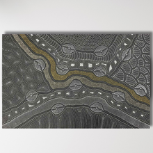 Load image into Gallery viewer, Indigenous Painting by Delvine Pitjara with wavy lines and geometric patterns on a gray background
