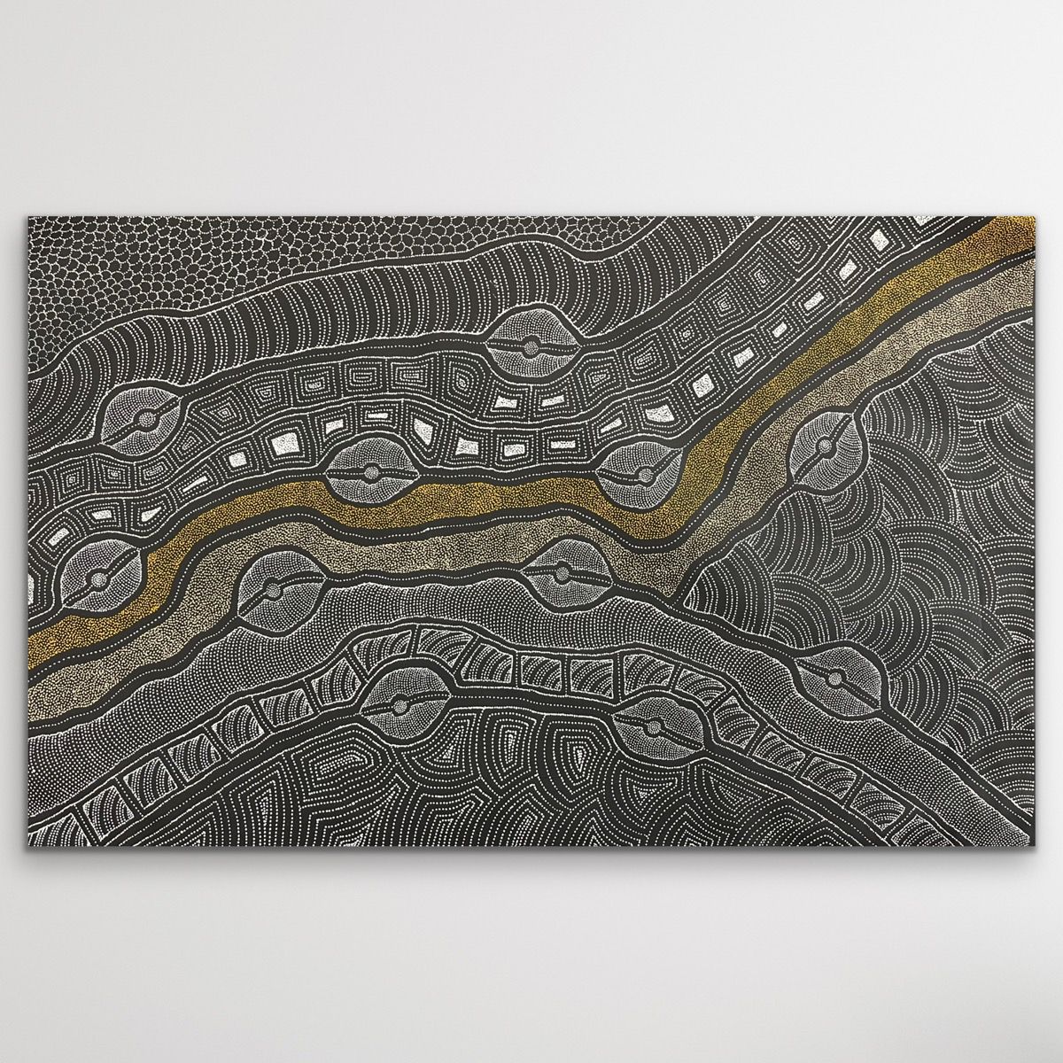 Indigneous artwork by Delvine Pitjara on black background