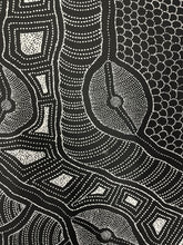 Load image into Gallery viewer, Black and white Delvine Pitjara My Country Authentic Aboriginal Painting 151cm x 89cm
