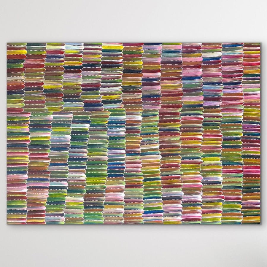 Multicolored "Yam Dreaming" Jeannie Mills Pwerle 100cm x 72cm