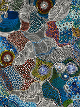Load image into Gallery viewer, Close-up of blue-toned area with fine dotting and pathways from the My Country story.
