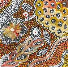 Load image into Gallery viewer, Close-up of fine dotting and bush flower motifs in My Country (Utopia) by Janet Golder Kngwarreye.
