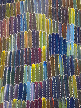 Load image into Gallery viewer, Authentic Aboriginal dot painting close up photo blue, yellow, lilac, orange, brown, beige
