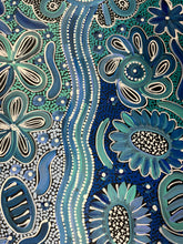 Load image into Gallery viewer, Close-up of a colorful dot painting with blue, green, and white colors.
