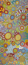 Load image into Gallery viewer, Close vertical crop of Budgerigar Story &amp; Bush Tucker painting by Julieanne Turner highlighting fine Aboriginal dotting
