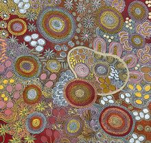 Load image into Gallery viewer, Close-up showing layered circles, seed designs and finely dotted colour work
