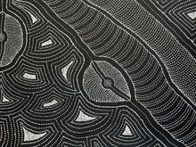 Load image into Gallery viewer, Black and white abstract pattern with curved lines and geometric shapes
