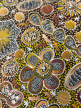 Load image into Gallery viewer, Aboriginal art with floral patterns and dots on a textured background
