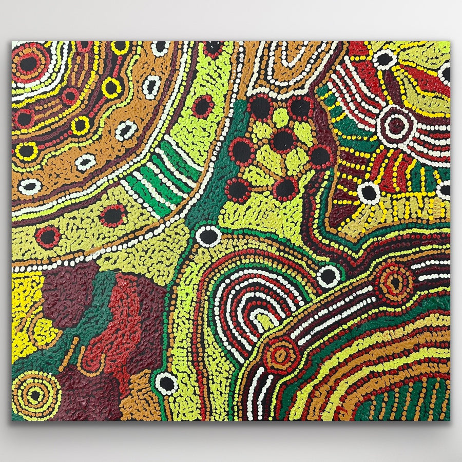"Minyma Kutjara" original Aboriginal painting by Cassyanne Woods, 58cm x 49cm - authentic Indigenous Australian artwork