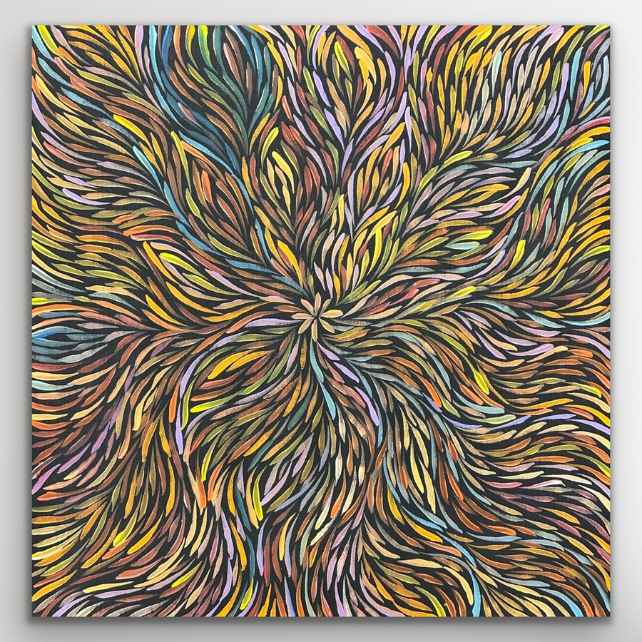 "Bush Medicine Leaves" original Aboriginal painting by Rachael Nambula, 70cm x 68cm - authentic Indigenous Australian artwork