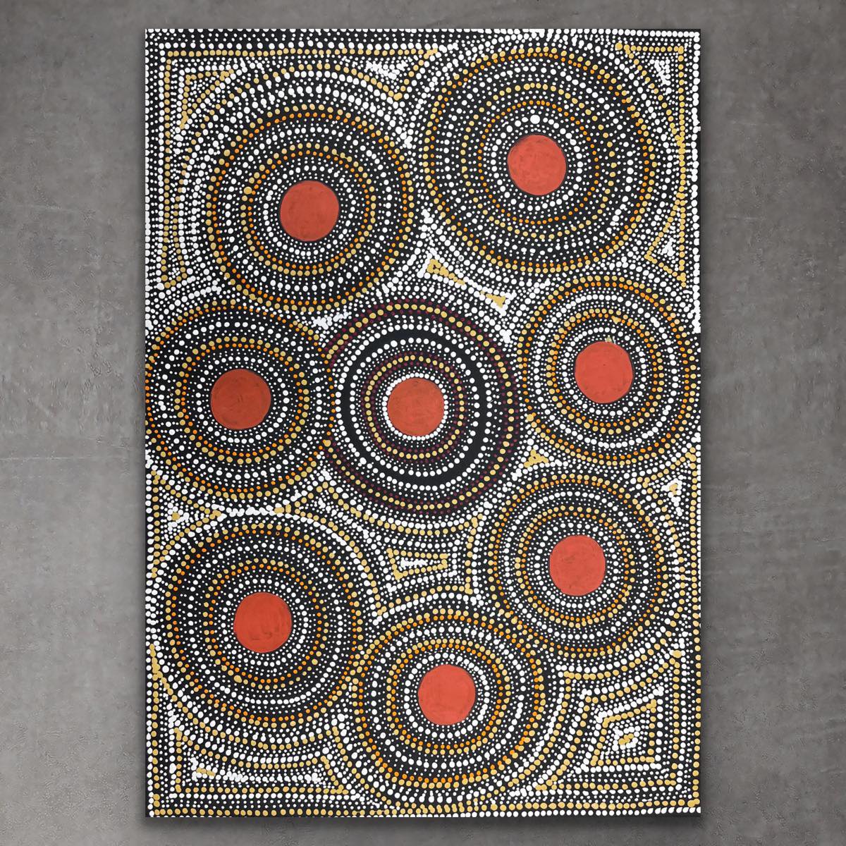 Elegant Aboriginal dot painting Seed Dreaming by Marshall Jangala Robertson featuring flowing movement and cultural heritage